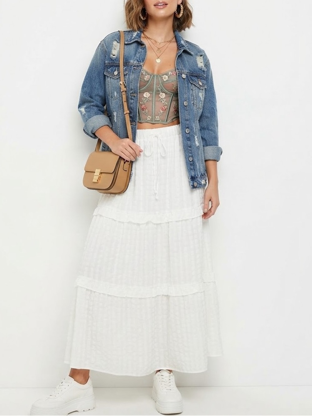 White Tiered Ruffle Maxi Skirt - Unbranded